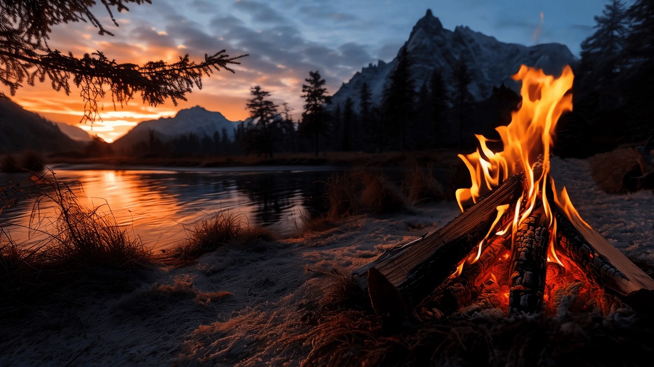 Sunset Calm by the River 🔥🌅 4K Campfire & Flowing Water Sounds for Deep Relaxation | Real ASMR