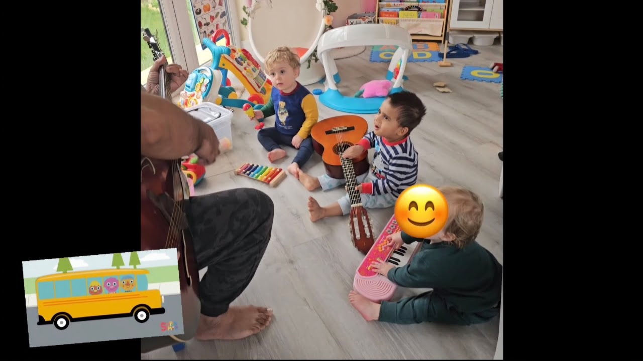 Wheels on the Bus | Children/Toddlers Exploring Musical Instruments | Music time 🎶