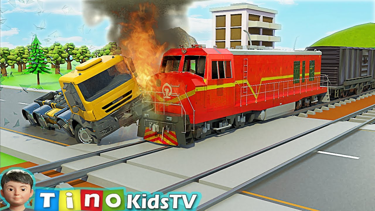 Tow Truck and Mini Excavator Truck Animation | Railroad Crossing Construction Simulation
