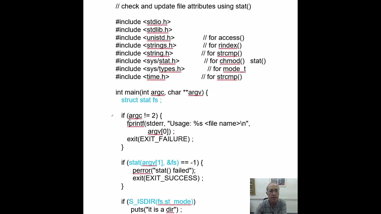 - פרקים 11-12 - סרטון כו' - טיפול בקבצים ביוניקס (ולינוקס) - שימוש ב: stat לשם קבלת מידע על קובץ