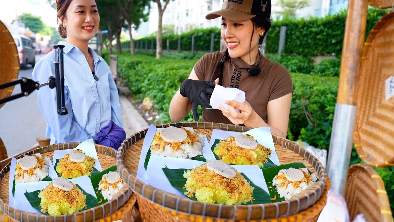 Xuyến Xao hotgirl Xinh Đẹp như hoa hậu bán xôi vỉa hè, TOP anh trai cơ bắp múc xôi siêu nhanh