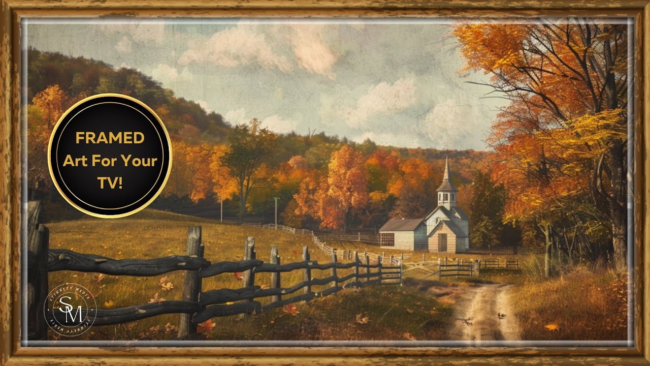 Vintage Church in Fall Painting | Art for Your TV | Fall Decor