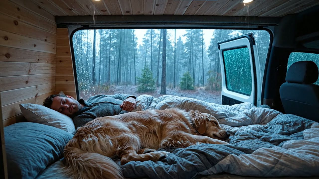 Sueño Profundo con Lluvia junto a la Ventana de la Caravana en el Bosque Nublado (99% al Instante)