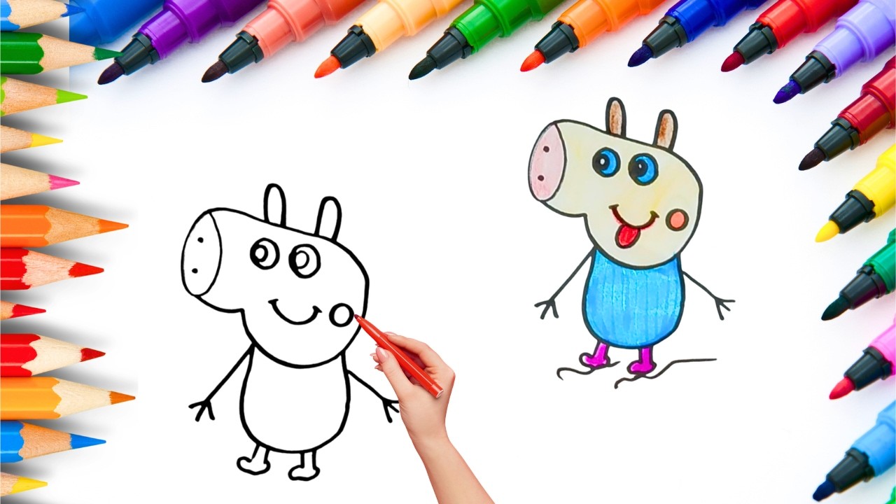 How To Draw cute Peppa pig Drawing, Painting & Coloring For Kids and Toddlers_🌈🎨