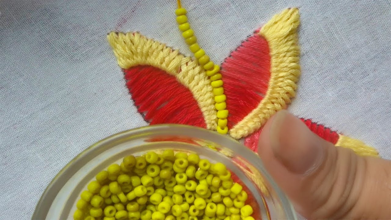 hand embroidery fantasy flower, modern hand stitches for dress