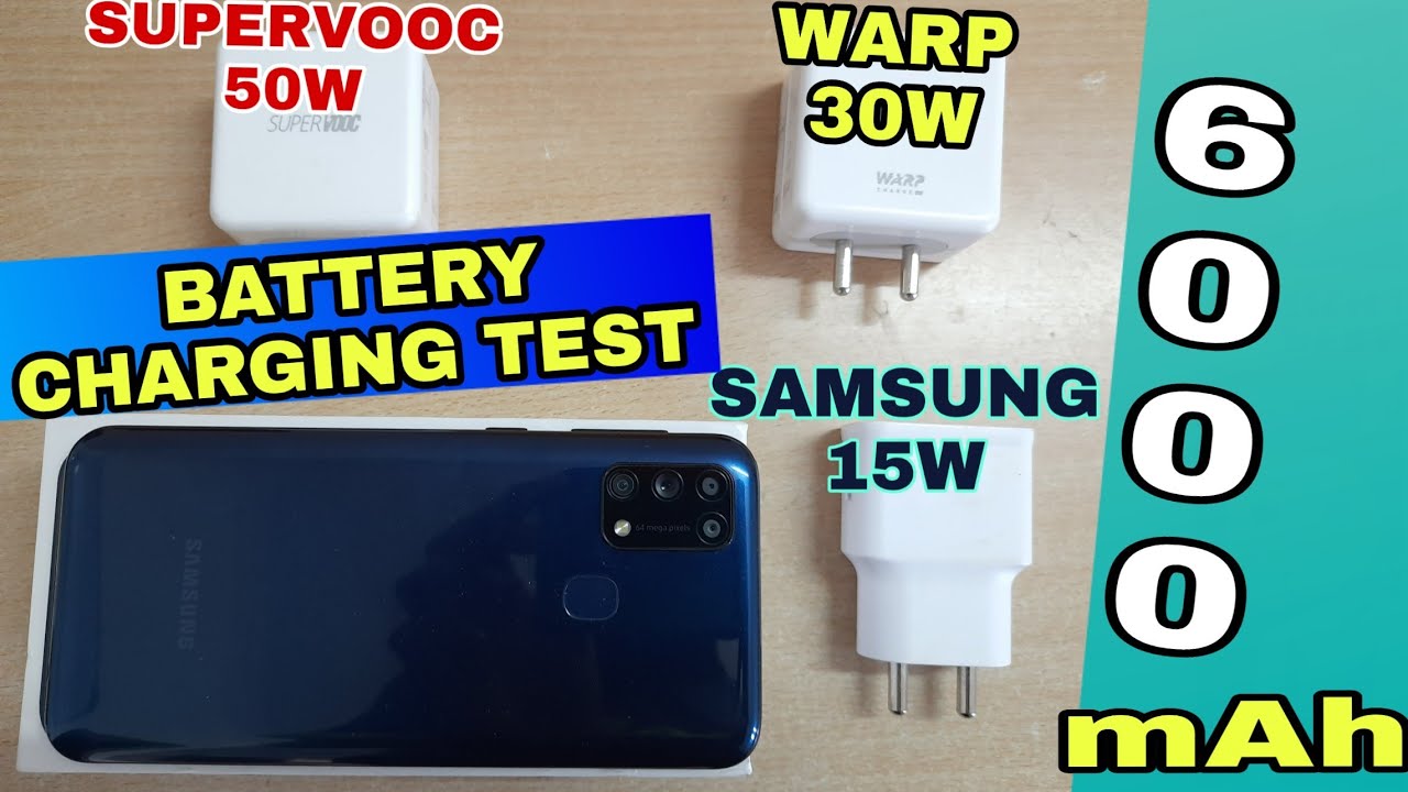 Samsung M31 (6000mAh massive battery) Charging Test. 15W vs 30W vs 50W Charger Comparison.