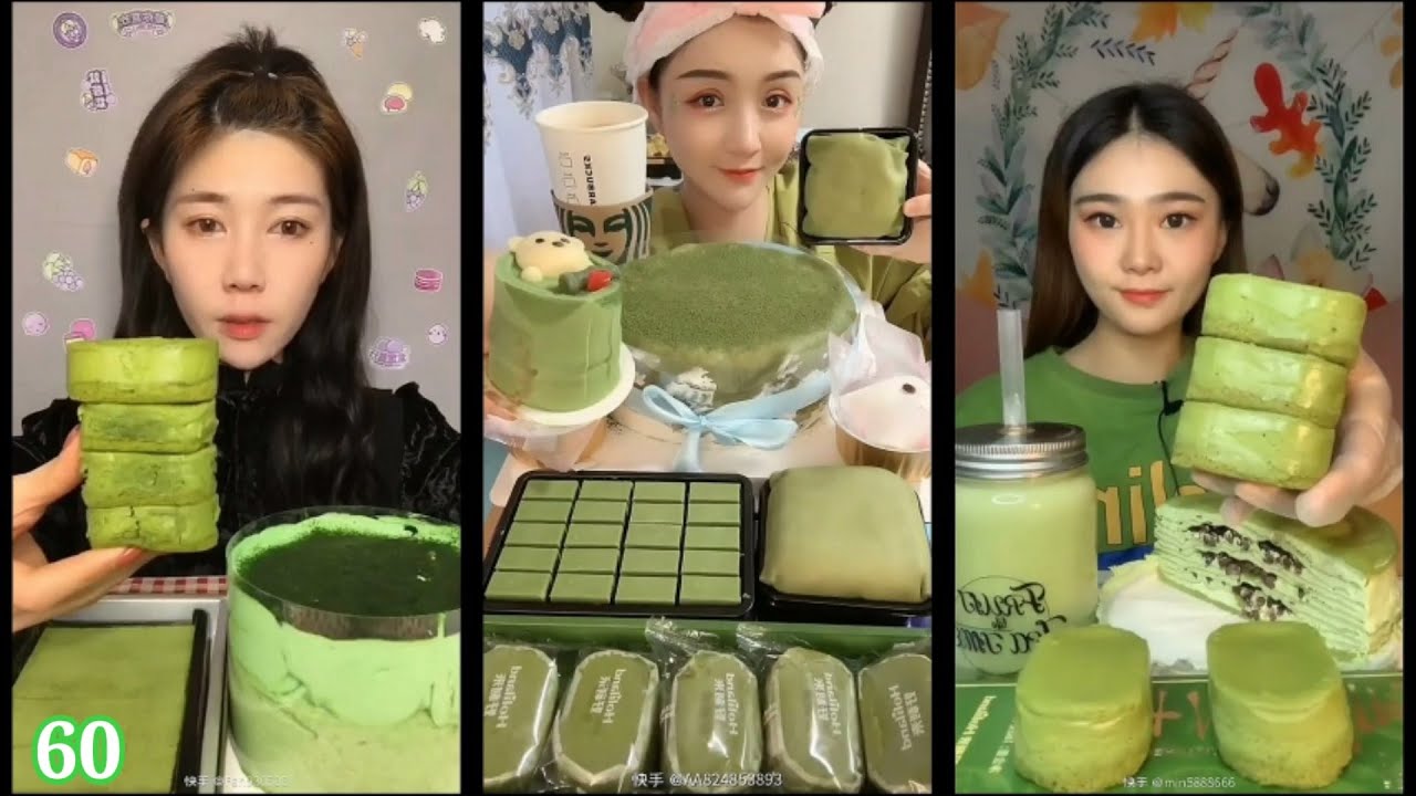 ASMR 🌿 All GREEN Dessert Mukbang | Matcha Cake Truffle Matcha Chocolate Egg Cake Pound Cake