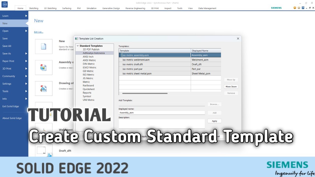Solid Edge 2022 - Tutorial - Create Custom Standard Templates