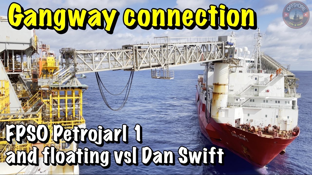 Gangway connection. FPSO Petrojarl 1 and floating hotel Dan Swift - Atlanta Oil Field in Brazil