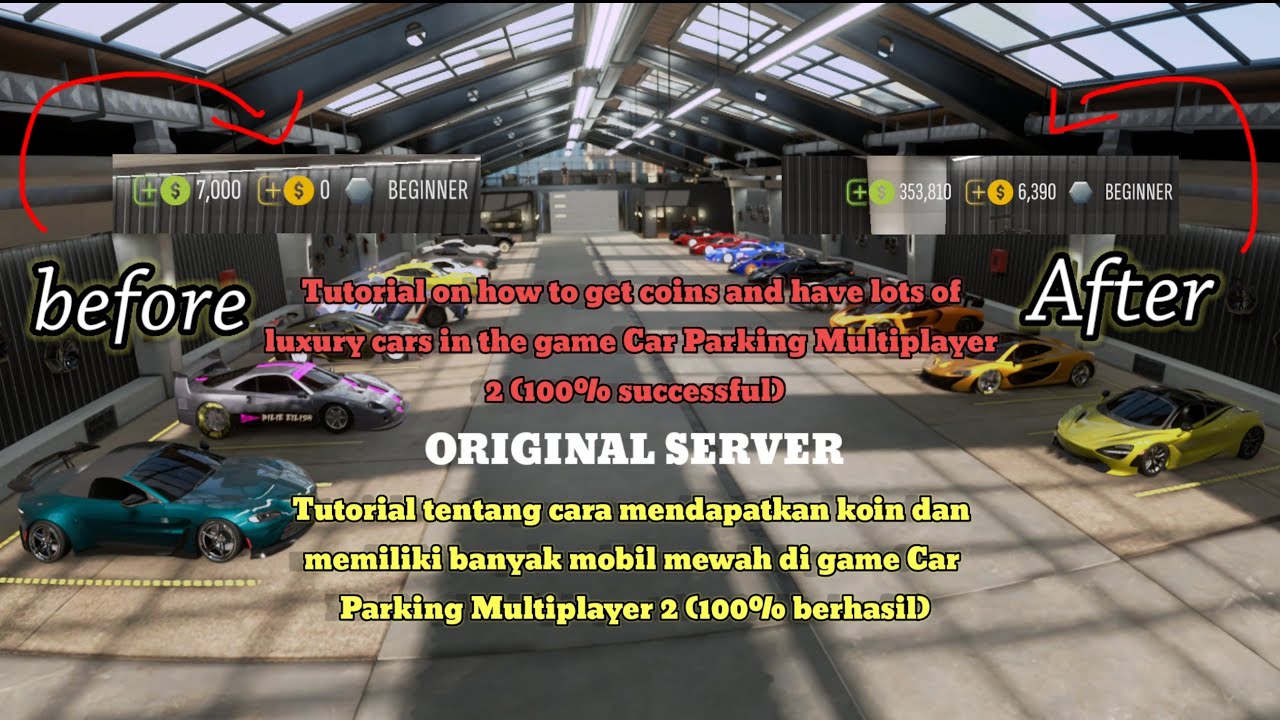 Tutorial cara menghasilkan koin dengan cepat di game car parking multiplayer 2 original server 💲💲