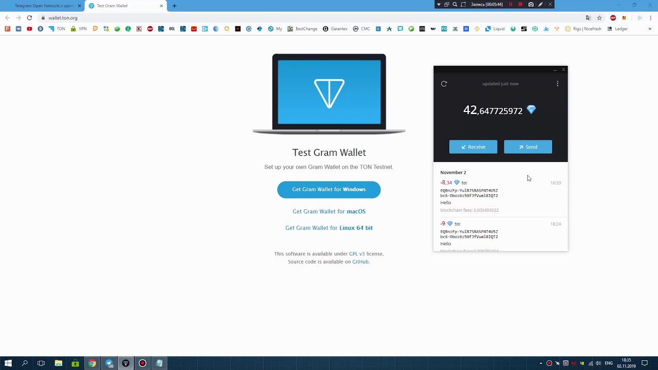 ТЕСТИРУЮ КОШЕЛЕК GRAM (Telegram Open Network) от П. Дурова (testnet)
