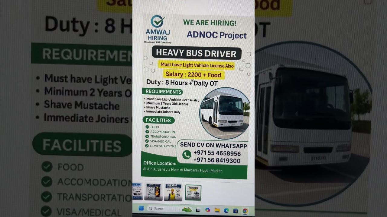 We are hiring #heavybusdriver for #adnoc #heavybusdriver #jobs #dubaijobs #2025jobs #driving