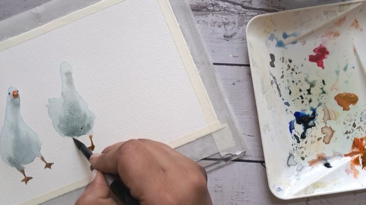 Easy GEESE painting tutorial for watercolor beginners.