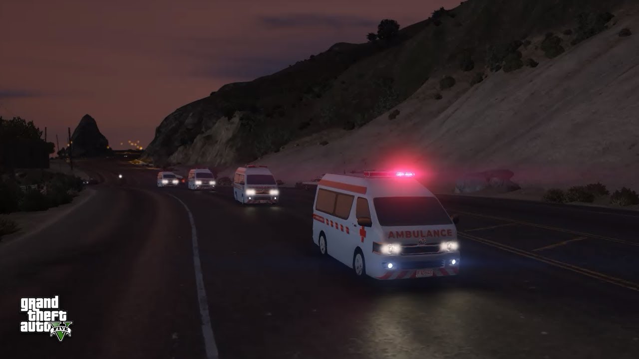 GTA 5 - Konvoi Mobil Ambulans Hiace di GTA 5