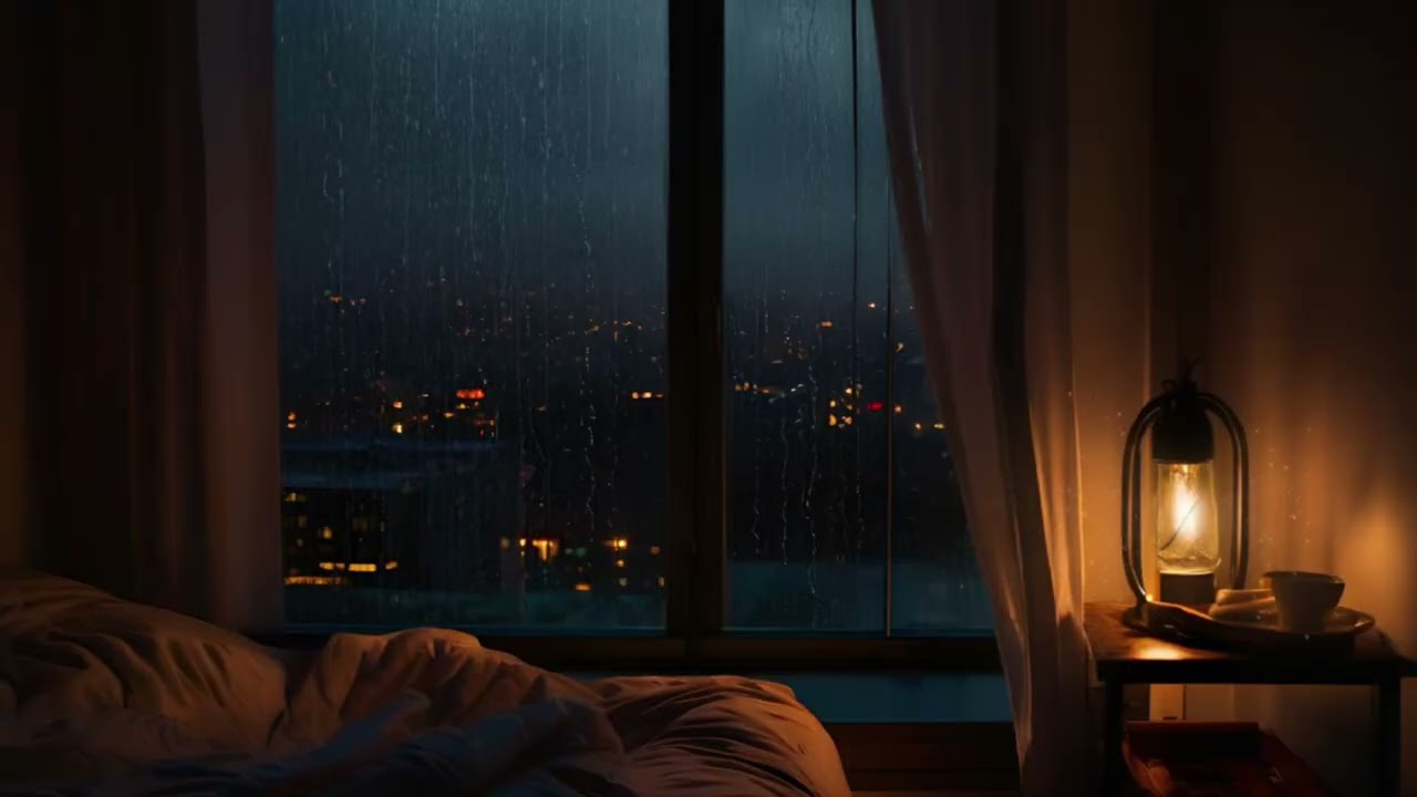 Music Sound in City ⛈️ Heavy Rain on Window for Fall Asleep in 3 Minutes | Soothing Rainy Day Vibes