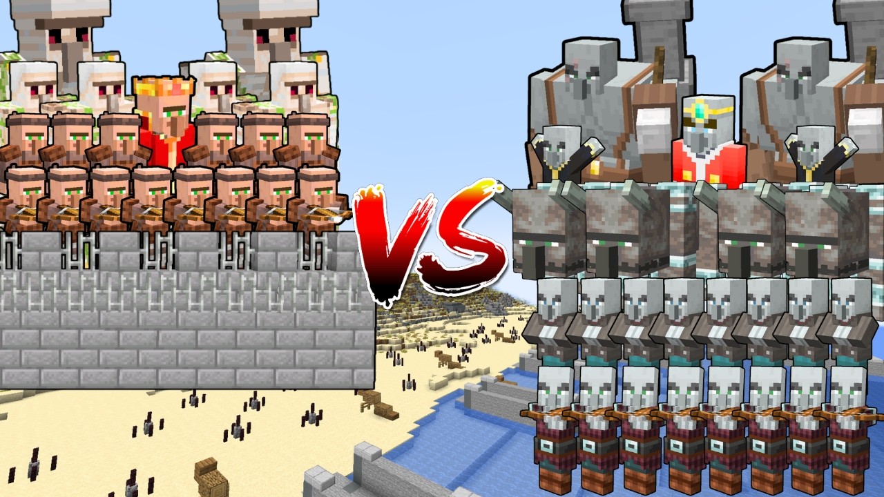 CAN THE ILLAGERS INVADE THE BEACH AND TAKE OVER THE VILLAGERS MILITARY BASE? | Minecraft Mob Battle