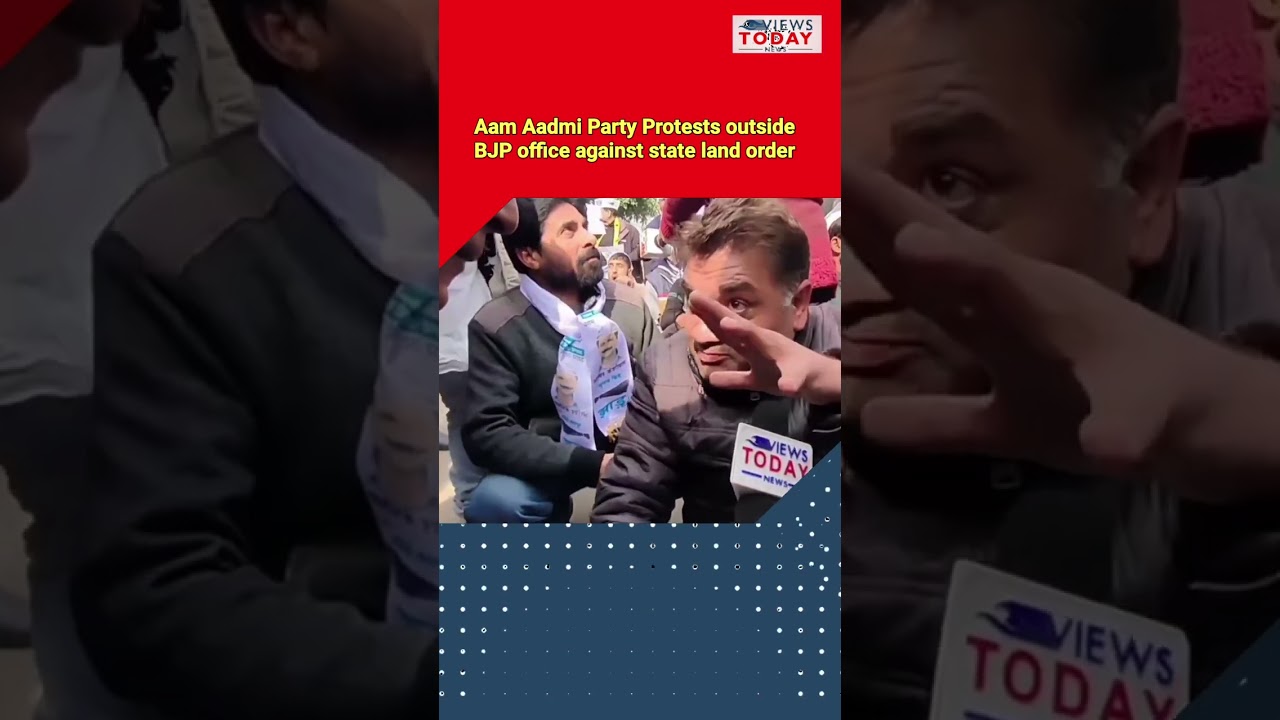 AAP protests outside BJP OFfice Against State Land Order
