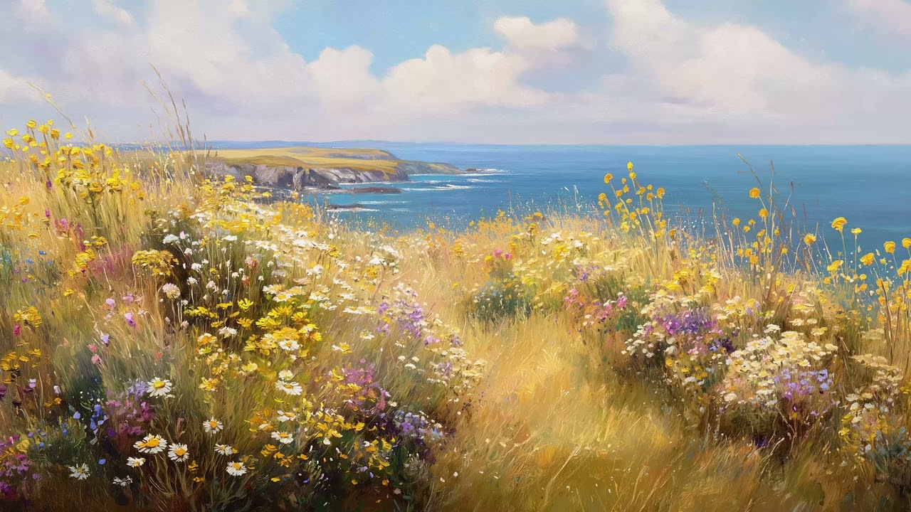 Calming Ocean Views with Wildflowers | 4K Nature Relaxation (2 Hours)