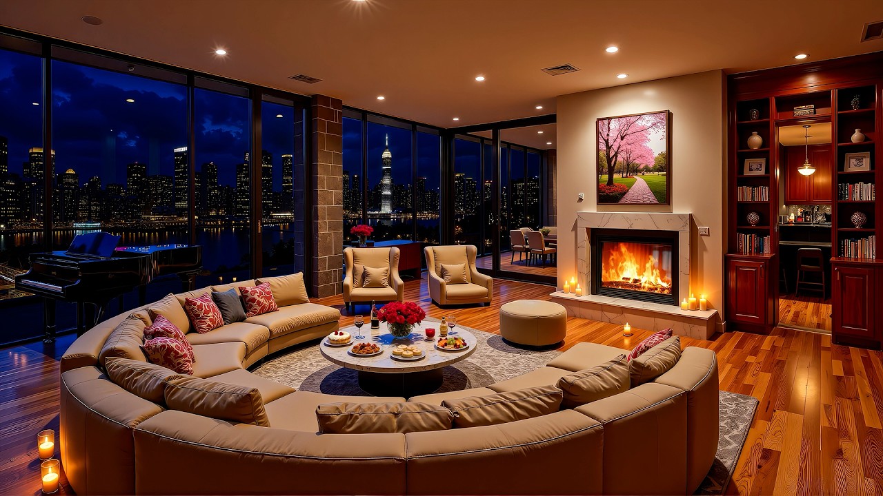 Relaxing Night Jazz Vibes - Luxury Apartment with Smooth Piano Jazz & Fireplace Sounds for Sleep
