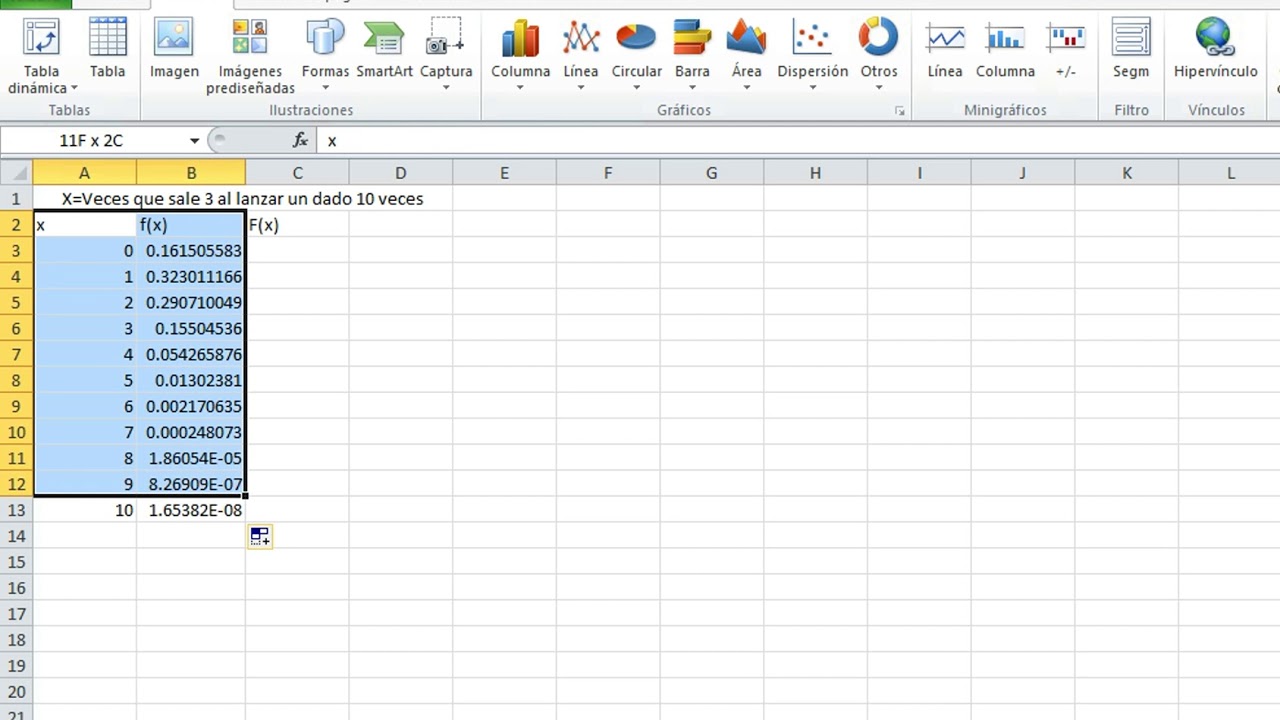 DIstribución binomial en Excel | Función distr.binom.n