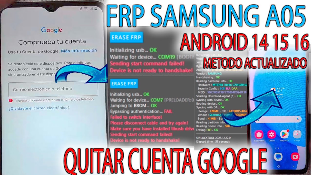 SOLUCION FRP SAMSUNG A05 QUITAR CUENTA GOOGLE ALL BIT MTK UNLOCKTOOL A055