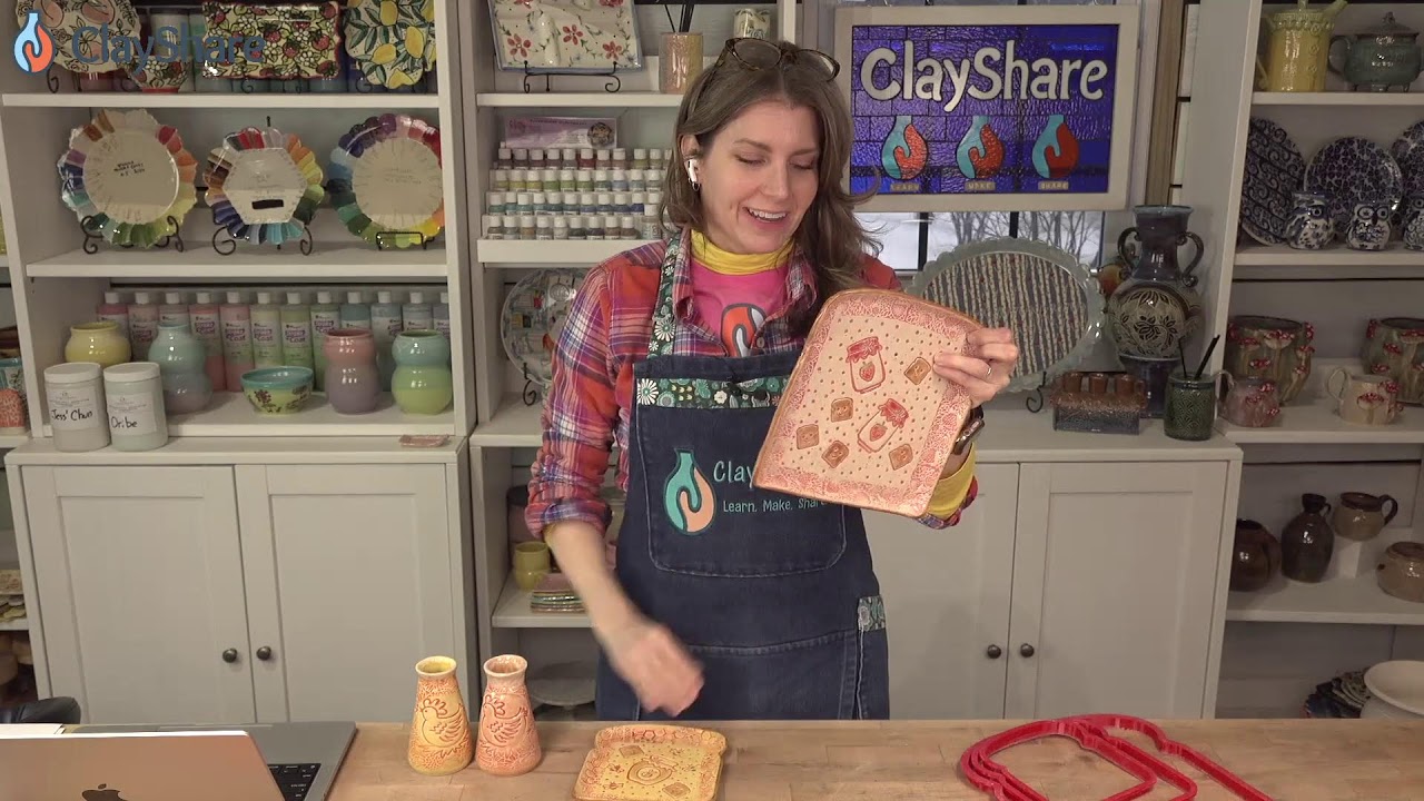 Handbuilding Spring Vases from Clay Slabs, cute pottery cutters, toast plate