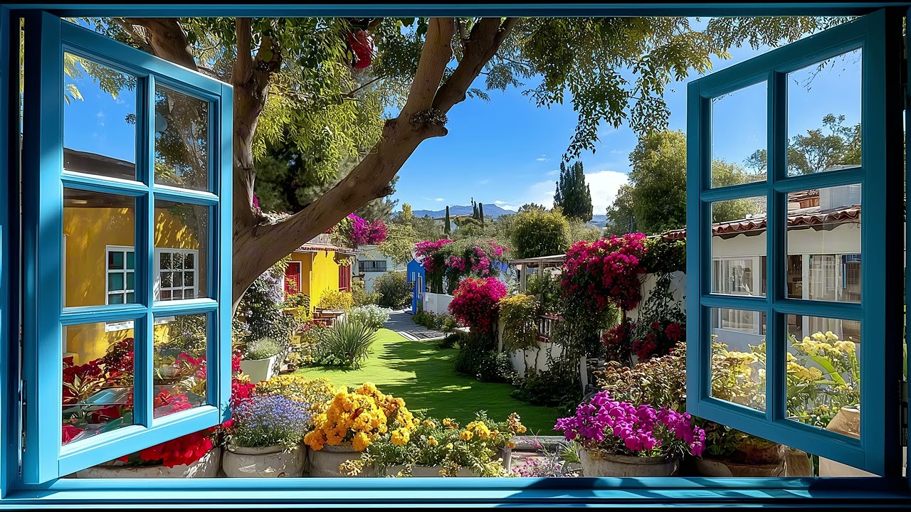 Window Garden View 4K | Relaxing Nature Ambience with Birds and Soft Breeze