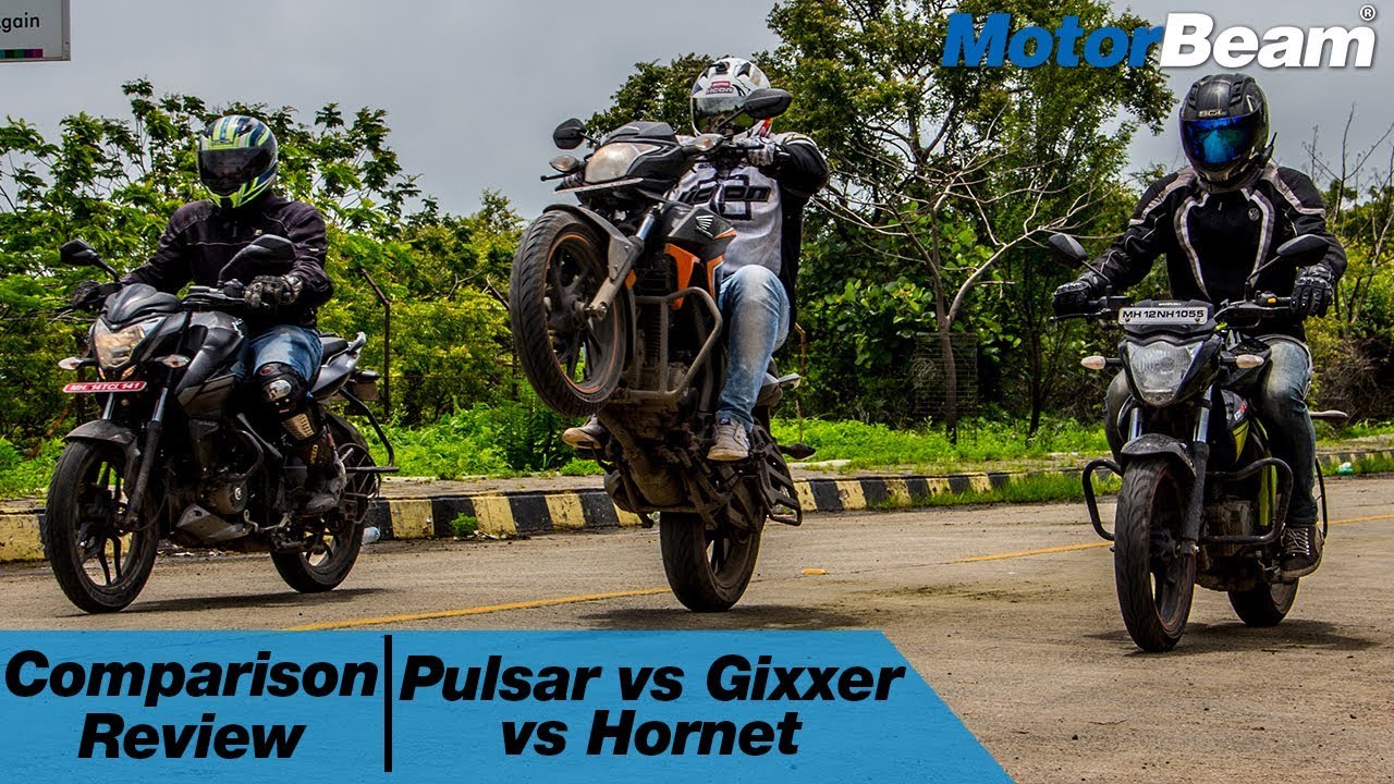 Pulsar NS 160 vs Suzuki Gixxer vs Honda CB Hornet 160R - Comparison Review | MotorBeam