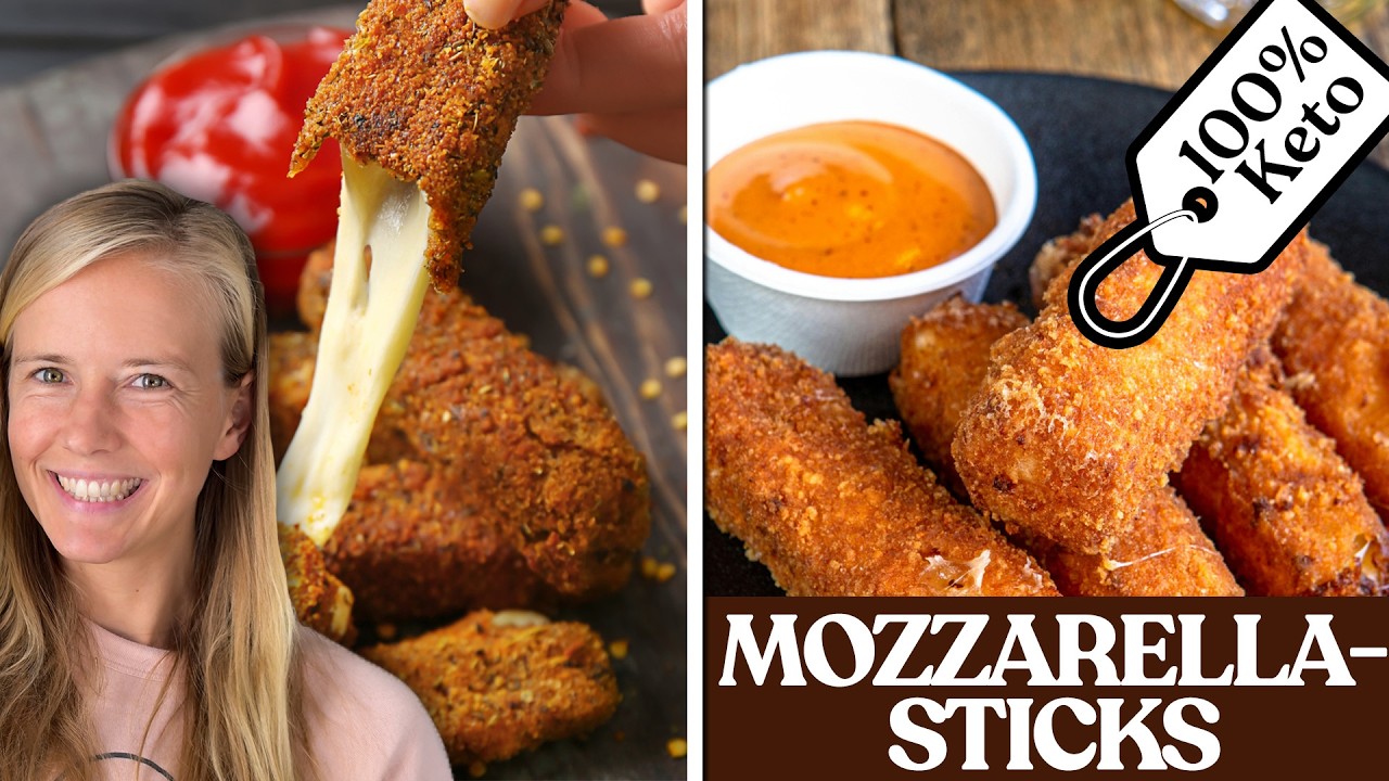 Knusprige Keto Mozzarella Sticks (ohne Paniermehl!)