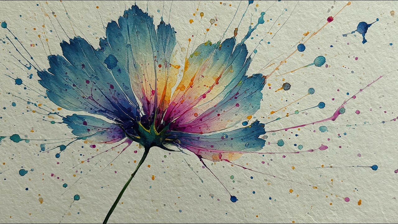 Abstract blue watercolor wildflower. 1 hour 4K TV Wall Art screensaver.