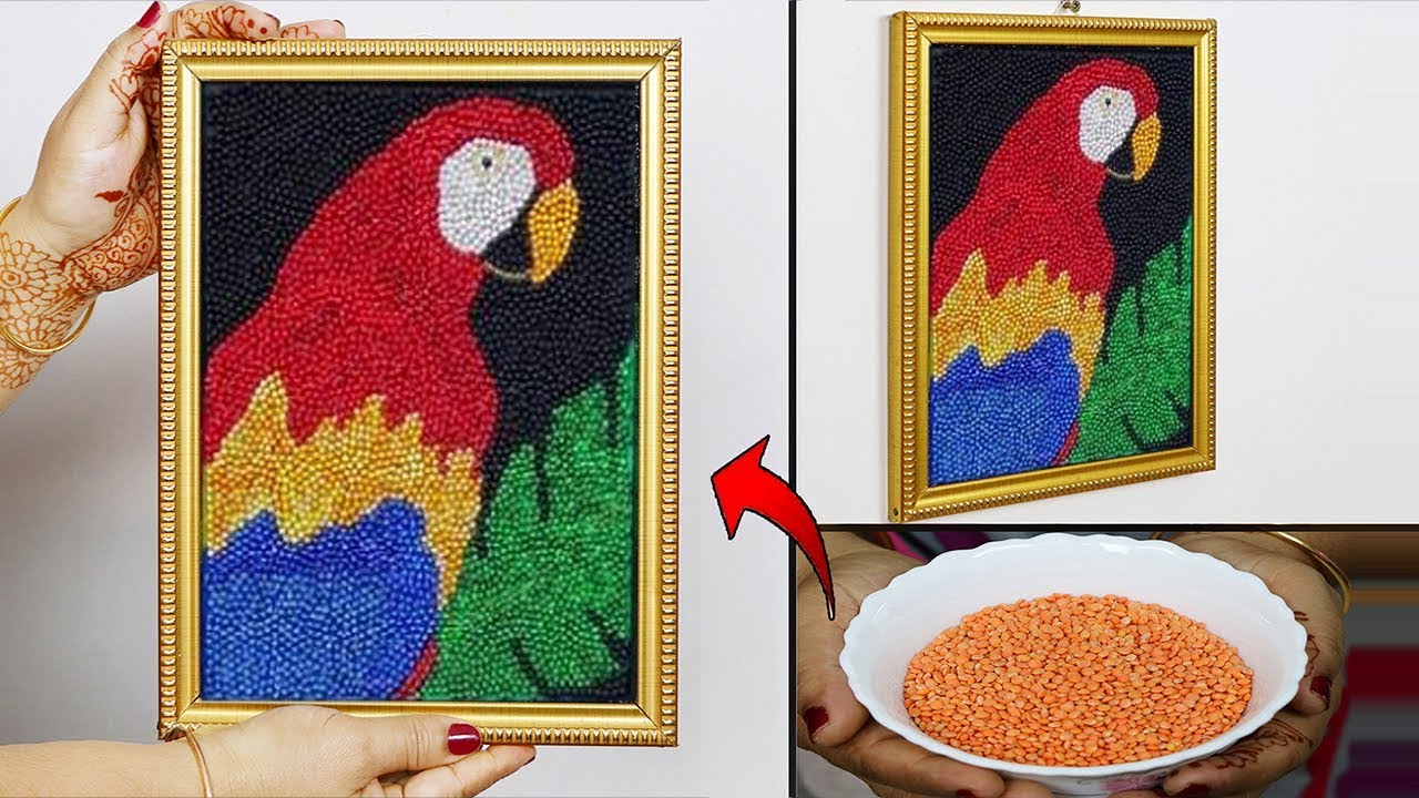 Macaw Parrot wall hanging making with Masoor Dal // Wall hanging making