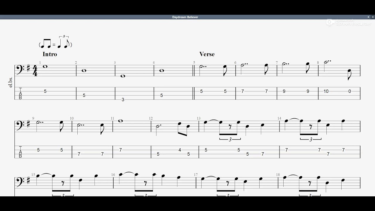 The Monkees - Daydream Believer (bass tab)