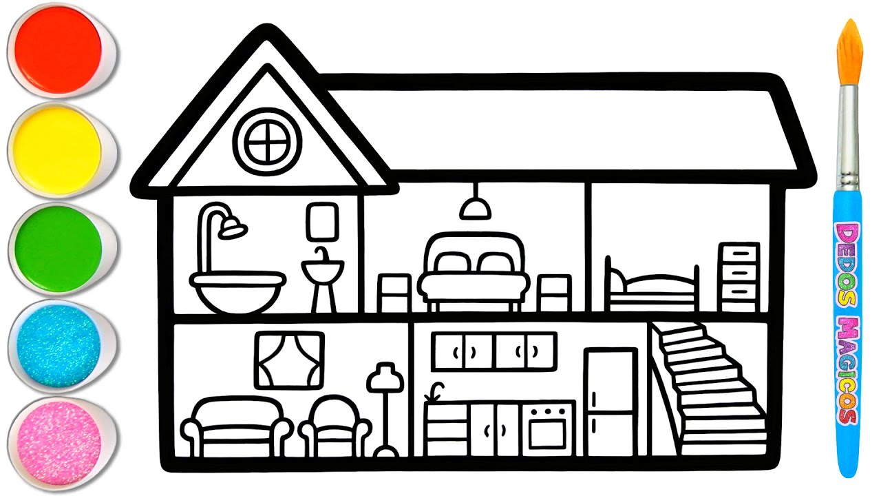 Dibujemos y Pintemos un Maravilloso Cuadro de Casa de Muñecas 🛋️🏠🛏️ Dibujos de Casas #214