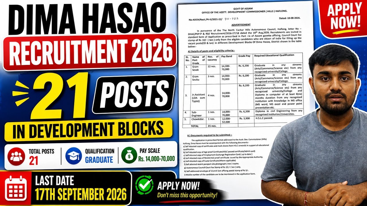 🚨 সরকারি চাকরি | 10th Passed Job | Dima Hasao Recruitment 2026 | 21 Posts in Development Blocks