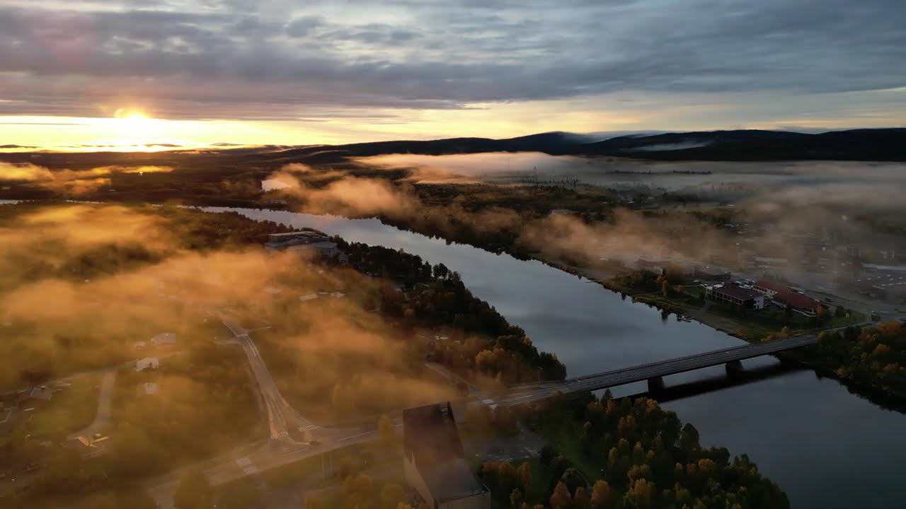 The golden hour over the Ivalo River and Highway 4