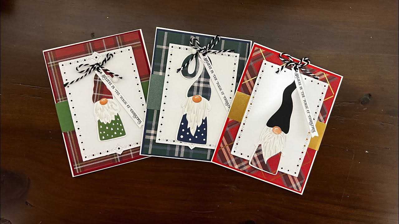 Simon Says Stamp Gnome Dies | Recollections Christmas Plaid | 3 Scrappy Card Designs