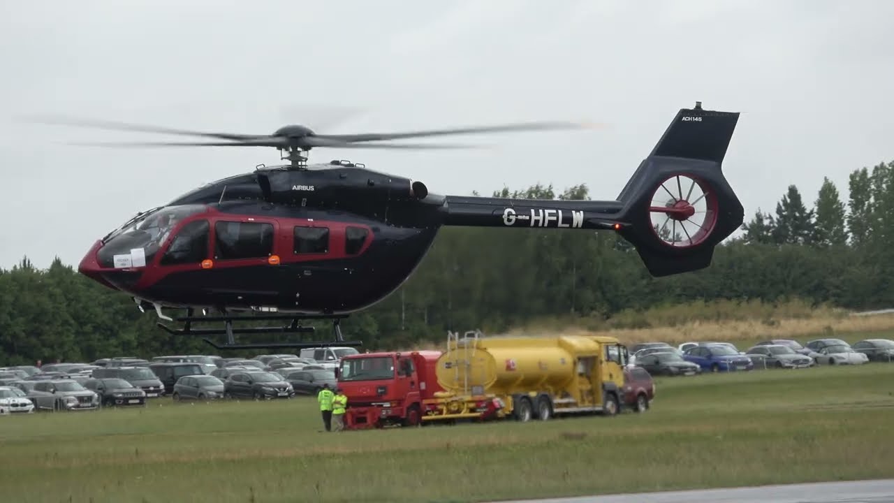 AIRBUS H145 G-HFLW ARRIVING AND DEPARTING TURWESTON AIRFIELD - F1GP DAY 6-7-2025