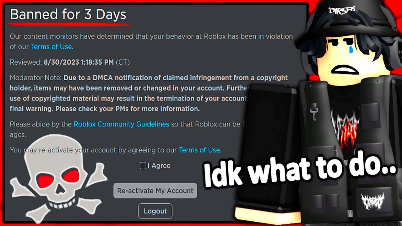 My account is getting deleted and there is nothing I can do? (ROBLOX DMCA BAN PROBLEM)