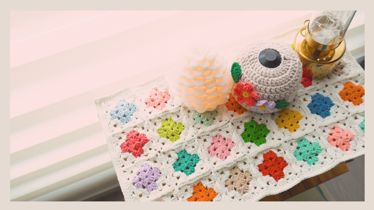 [코바늘] 변형 사각 모티브로 만드는 우드 선반용 매트 l simple square mat