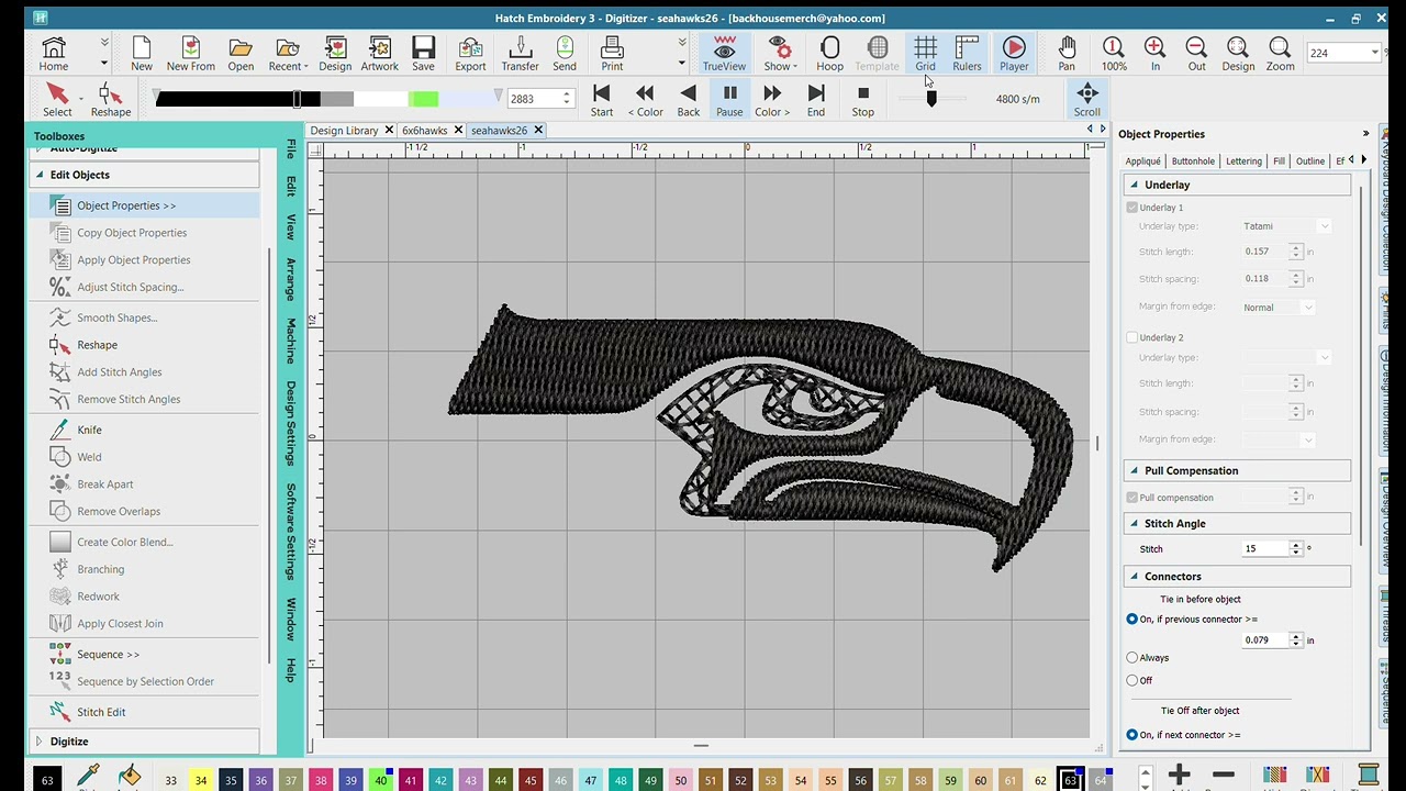 SEAHAWKS digitizing results Hatch3 #Embroidery   #patchwork #hatch #digitizing #JSN #mightyhoop
