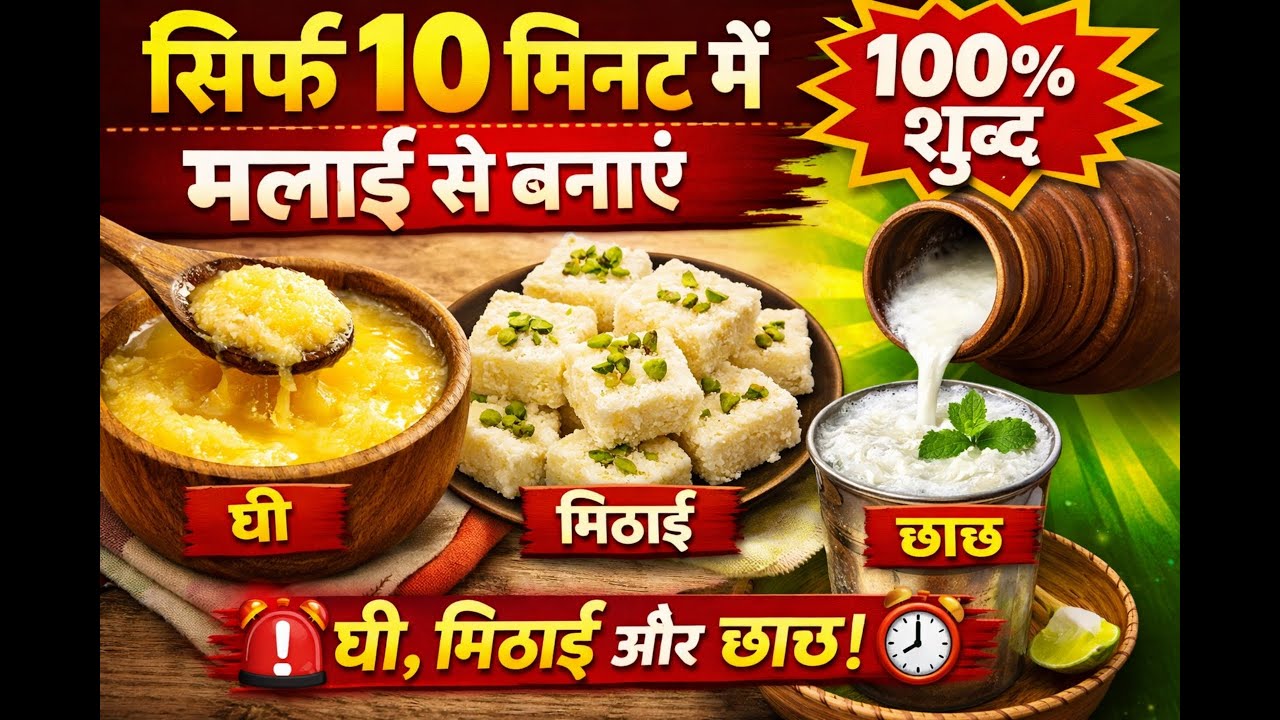 ⚠️ सिर्फ 10 मिनट में मलाई से बनाएं घी,मिठाई और छाछ | Malai se ghee, malai se mithai, malai se chhach