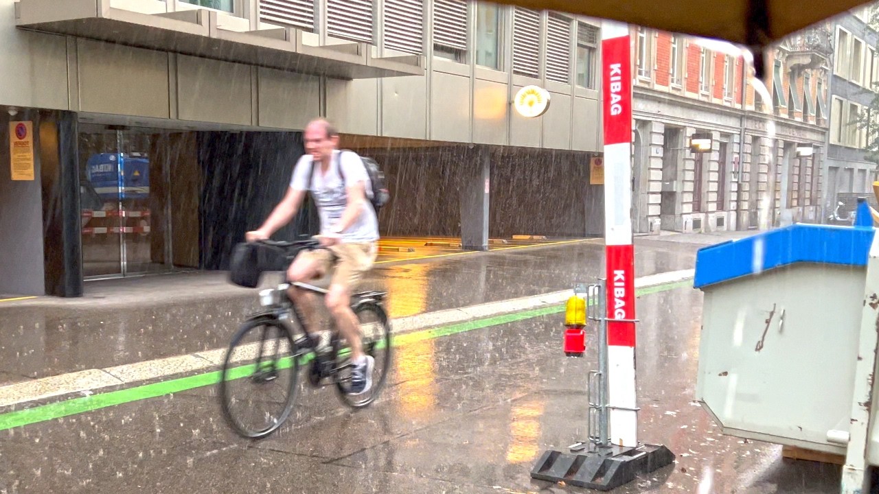 Zurich Storm Walk Heavy Rain ⛈ ☔️  4K Walking Tour Summer Switzerland 🇨🇭