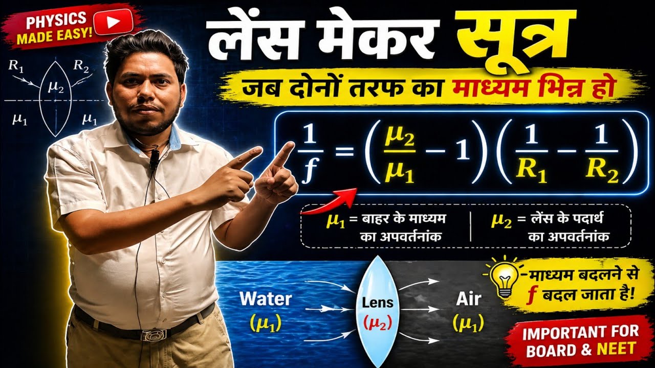लेंस मेकर सूत्र जब दोनों तरफ के माध्यम भिन्न भिन्न हो # पतले उत्तल लेंस के लिए विचलन कोण का व्यंजक