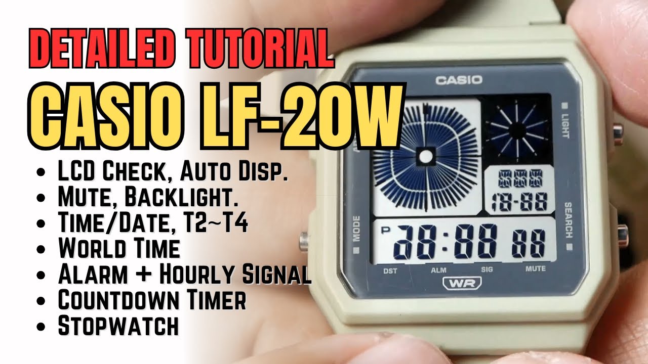 Casio LF-20 Tutorial: Detail settings, How To Set Time, Date, Alarms, Timer, LF20W Twin Graph Manual