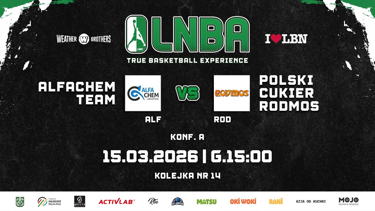 🏀 Alfachem Team vs Polski Cukier Rodmos 🏀 | 🔴LIVE | Konf. A | Kolejka nr 14 | LNBA ✘️ Edycja
