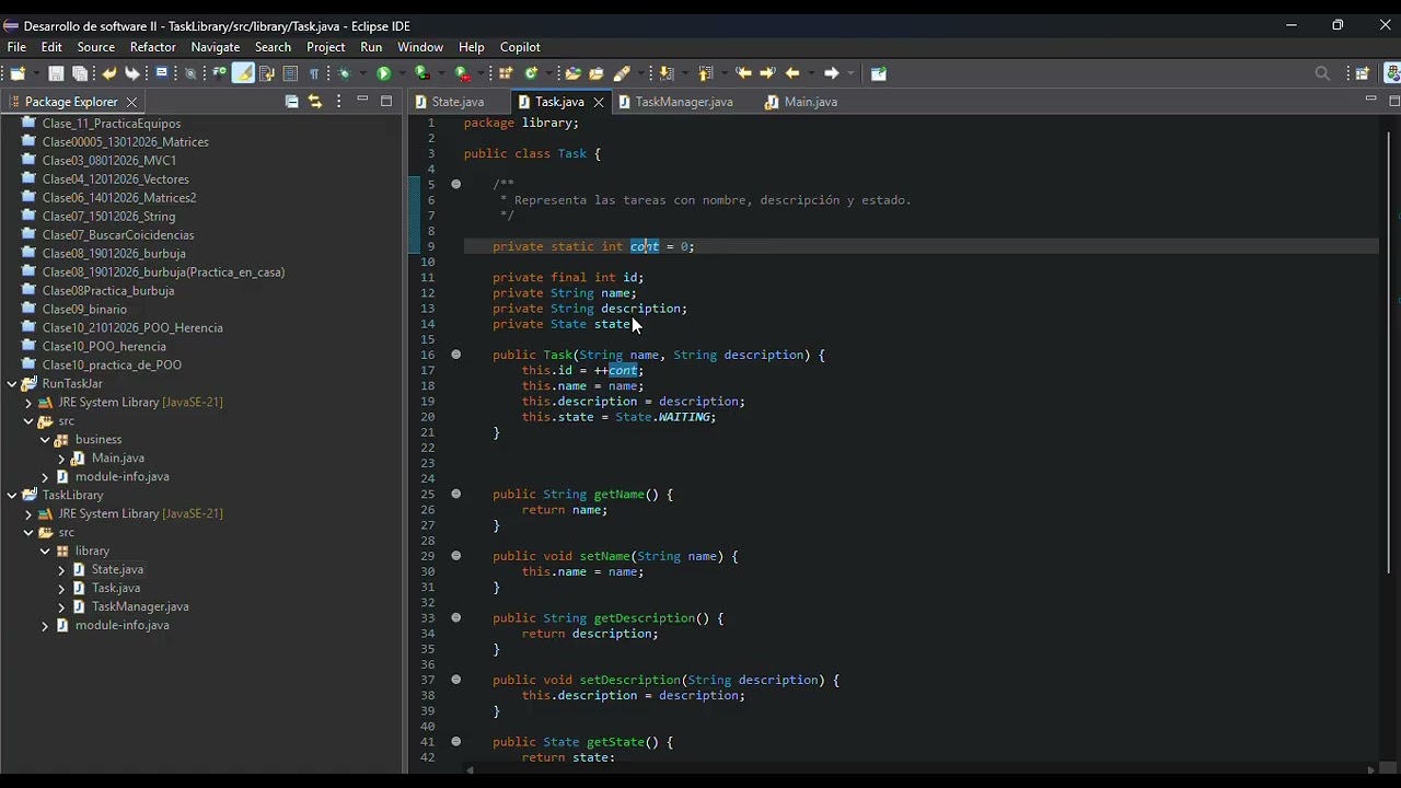 Implementando librerias JAR, taskManager