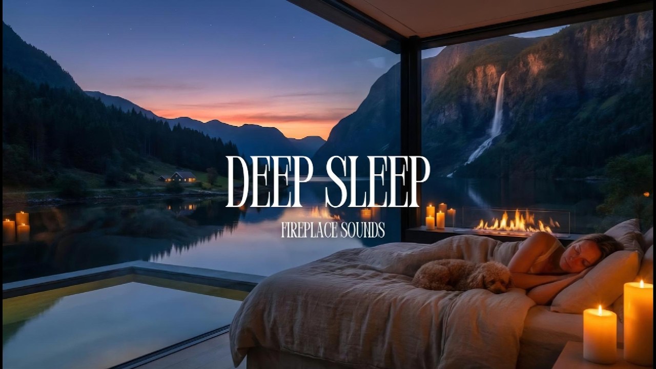 Sleep Instantly 🏔️ Crackling Fireplace by the Fjord | Deep Sleep Music