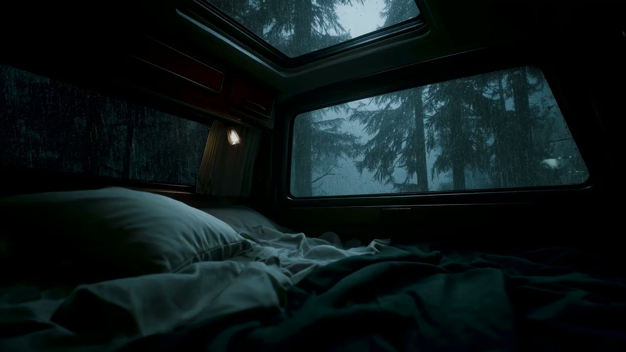 Relaxing Forest Rain at Night in a Cozy Camper Van | Deep Sleep Sounds for Insomnia Relief
