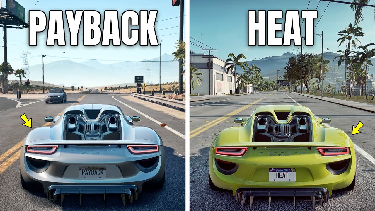 Side by Side Comparison - NFS HEAT vs NFS PAYBACK (WHICH IS BEST?) | Porsche 918 Spyder