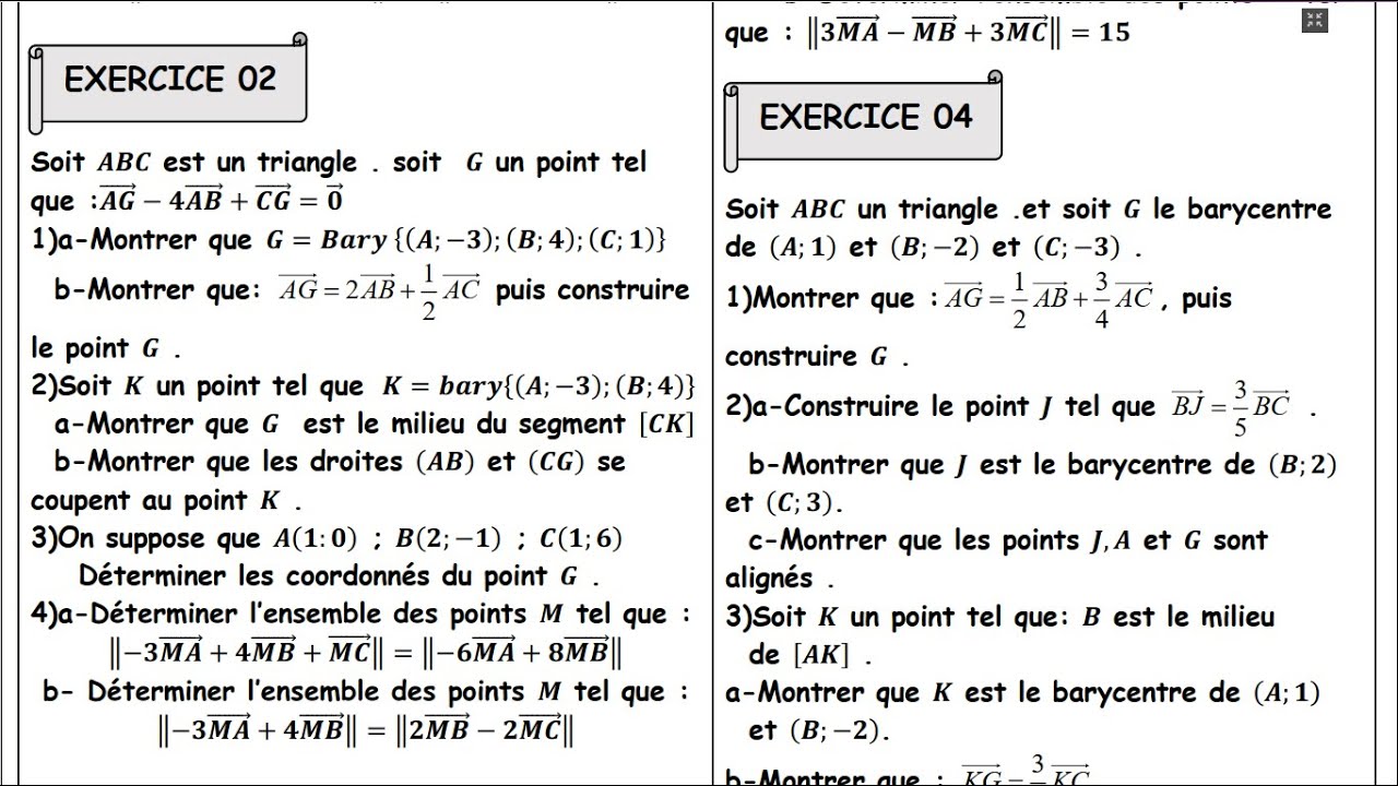 Barycentre dans le plan - contr&ocirc;le 2 Semestre 1 - 1bac